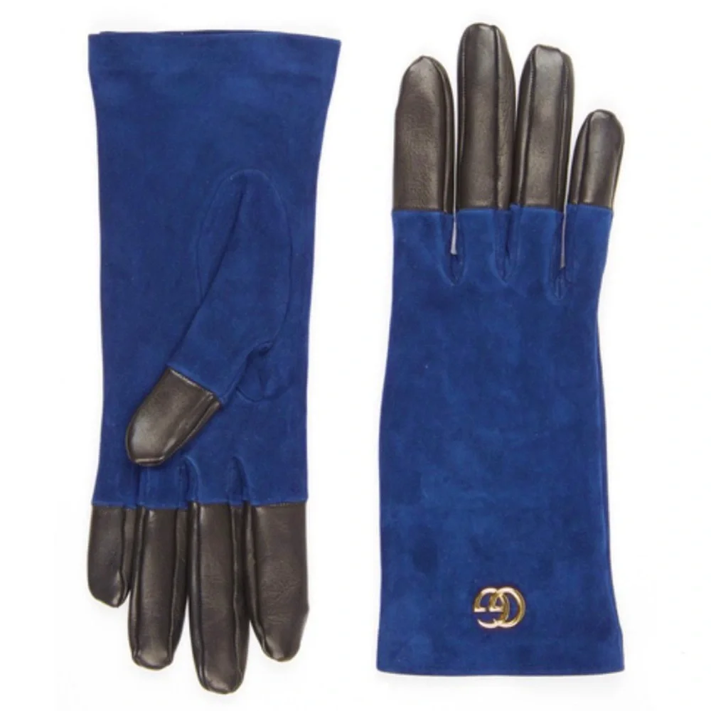 Gucci Marmont Logo Suede & Leather Gloves